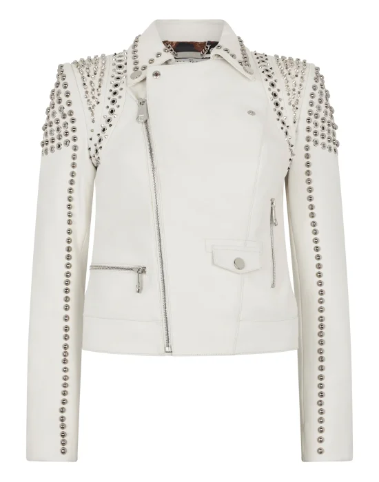 Boxy Fit Biker Jacket Studs & Strass