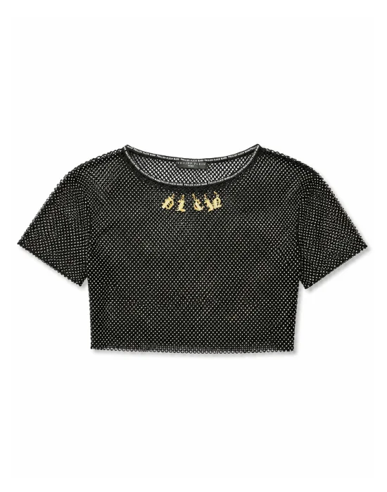 Mesh Crop Top Charms Crystal