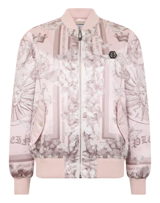 Oversized Satin Bomber Butterfly Tattoo