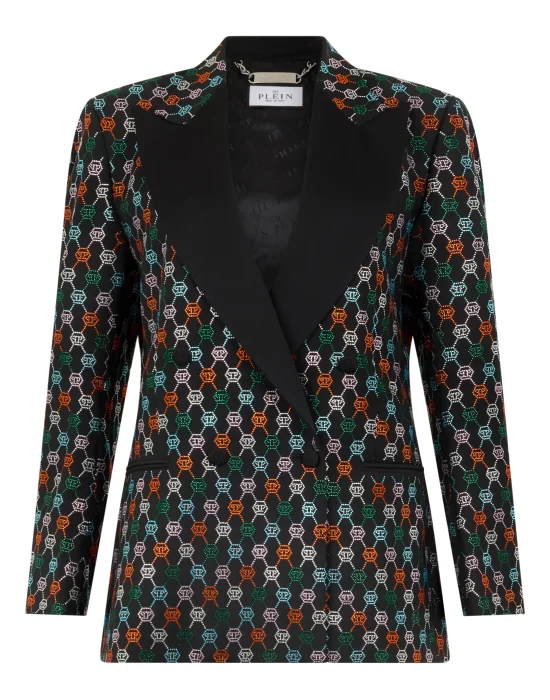 Double Breasted Marine Fit Blazer Monogram Strass