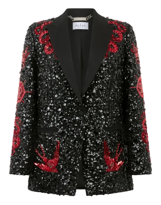 Boyfriend's Fit Blazer Butterfly Tattoo Paillettes