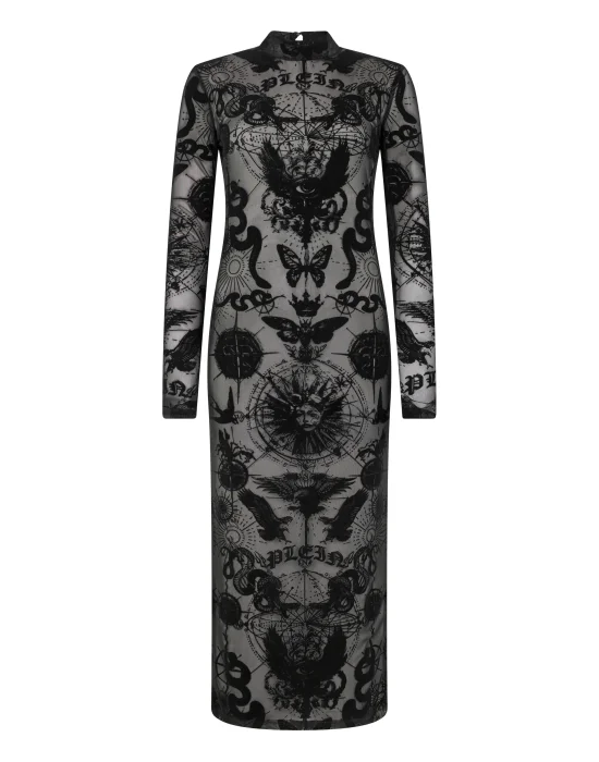 Open Back Maxi Dress Flock Butterfly Tattoo