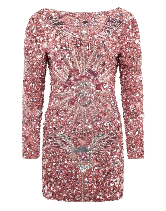 Open Back Mini Dress Tattoo Paillettes