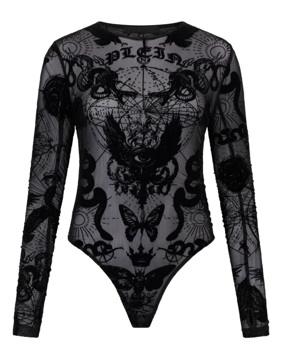 Long Sleeve Bodysuit Flock Butterfly Tattoo