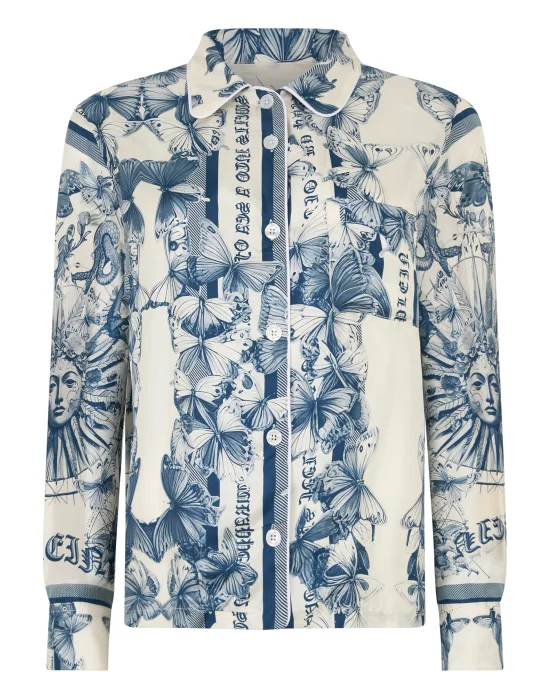 Silk Pajama Shirt Butterfly Tattoo