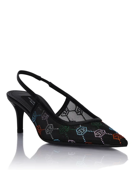 Mesh Mid Heels Slingbacks Monogram Strass 6