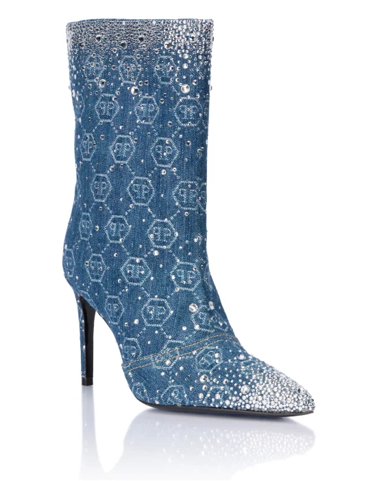 Denim Low Boots Monogram Strass 9