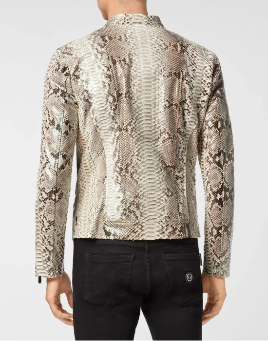 Python Leather Moto Jacket Luxury