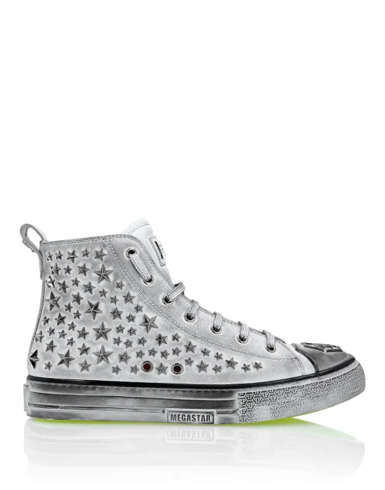 Leather Hi-Top Sneakers Studs stars Megastar