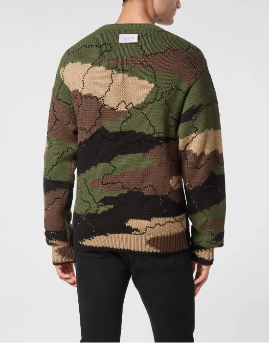 Pullover Round Neck Long-Sleeve Strass Camouflage