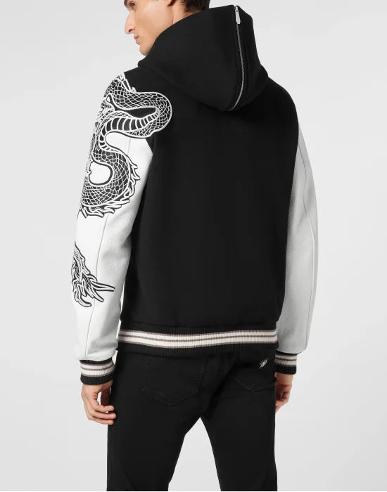 College Bomber With Leather Sleeves Monogram