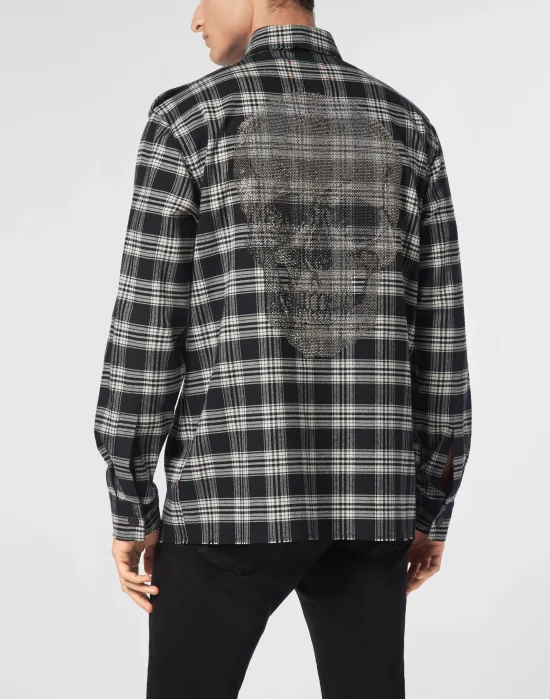Tartan Shirt Oversize Cut Crystal Skull