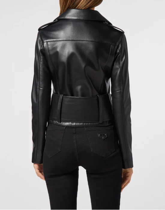 Leather Biker Jacket Strass