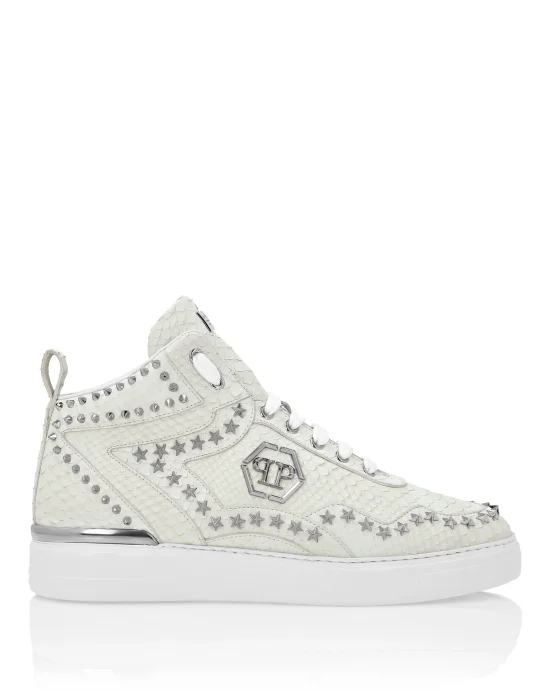 Python Leather Mid-Top Sneakers Studs