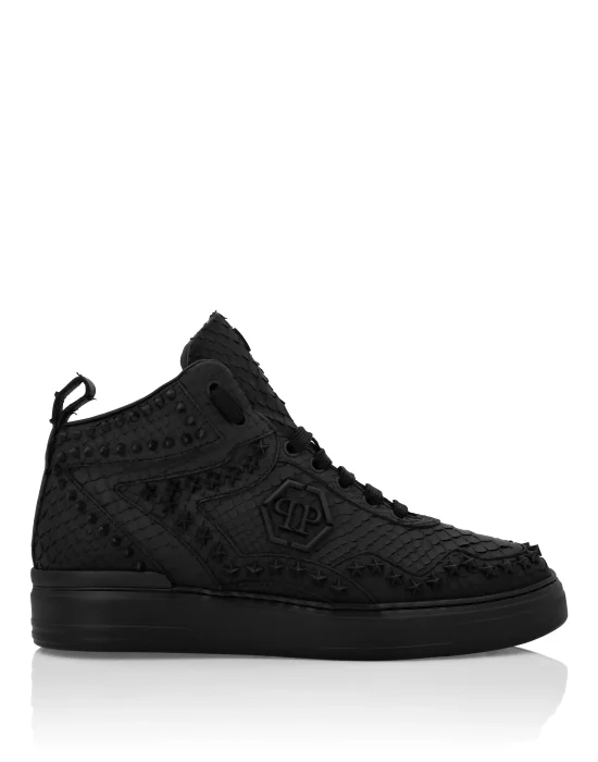 Python Leather Mid-Top Sneakers Studs