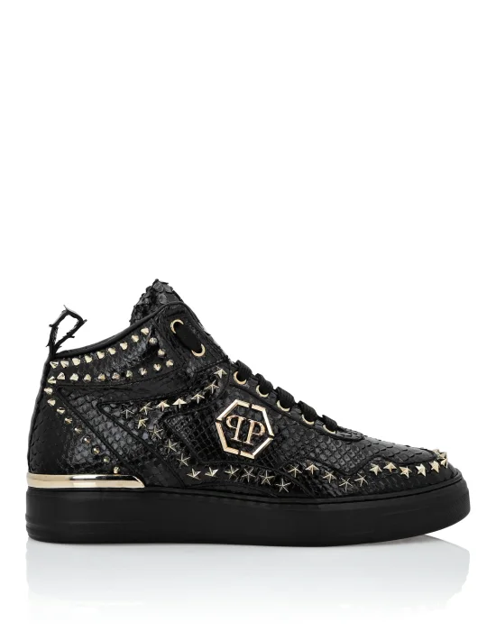 Python Leather Mid-Top Sneakers Studs