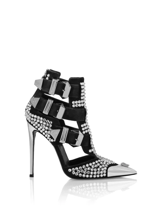 Suede Strass Sandals High Heels Skull