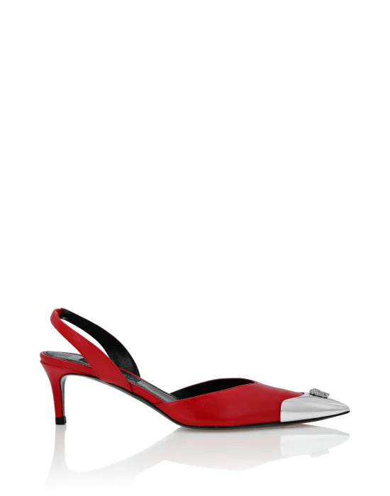 Nappa Leather Slingback Low Heels Shoes Skull strass