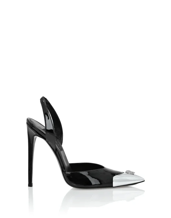 Patent Leather Slingback High Heels Shoes Skull strass