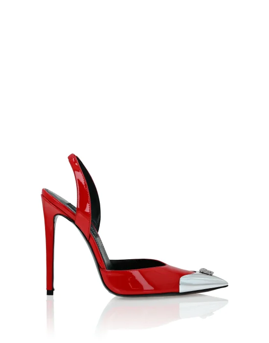 Patent Leather Slingback High Heels Shoes Skull strass