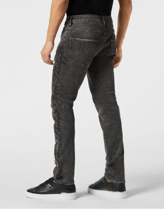Super Straight Cut Denim Trousers Cursive