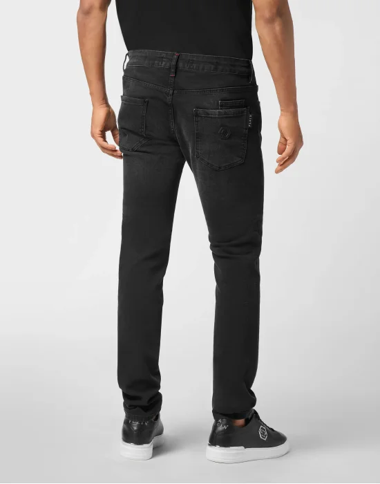 Embroidered Super Straight Cut Jeans Cross Gothic Plein