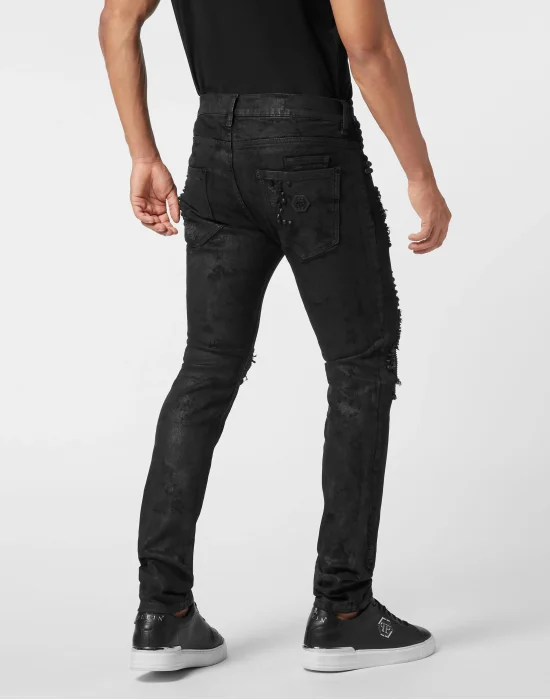 Rock Star Fit Jeans with Leather Inserts and Studs