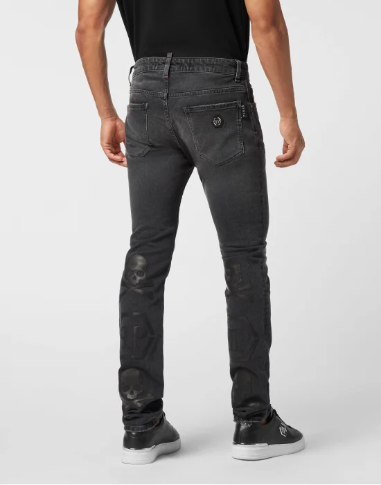 Super Straight Cut Jeans with Monogram Patches
