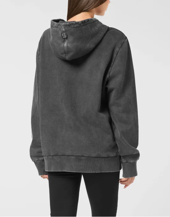 Washed Hoodie Sweatshirt Baroque Skull