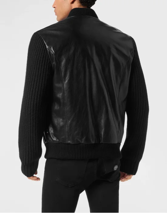 Leather Bomber with Knitted Sleeves