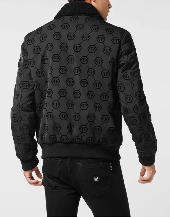 Wool Aviator Bomber with Shearling Collar Monogram