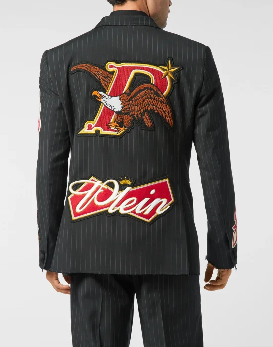 Straight Regular Fit Blazer Beers Patches