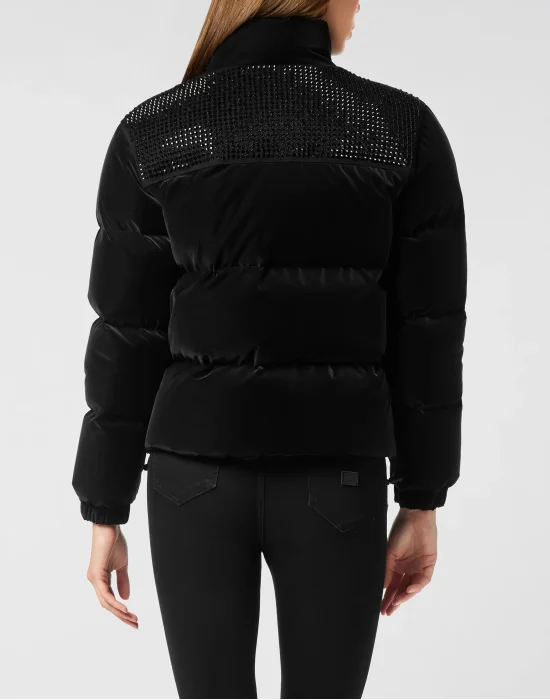 Nylon and Suede Puffer Jacket Strass