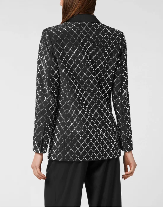 Wool and Satin Boyfriend Fit Blazer Crystal Rhombus