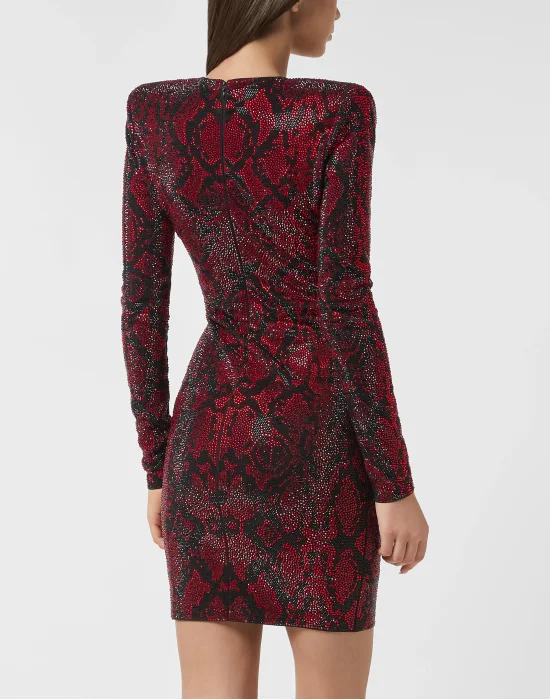 Long-Sleeved Mini Dress Python Strass