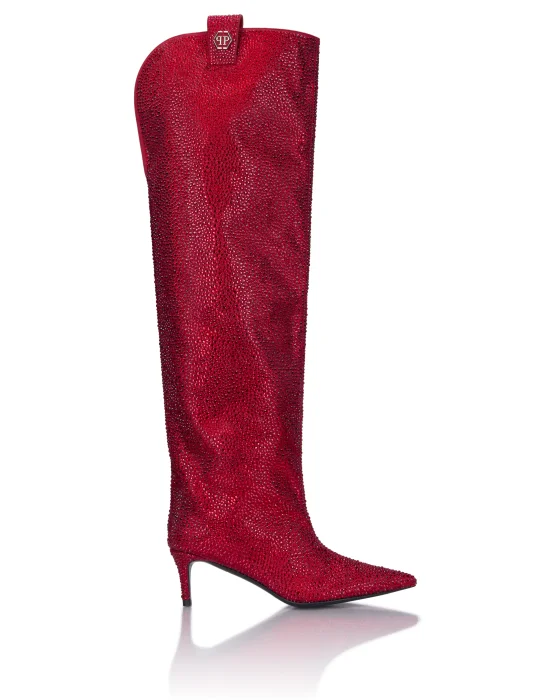 Low-Heel Overknee Boots Mixed Strass 6