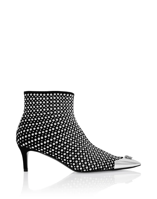 Low Heel Ankle Boots Studs and Strass Skull