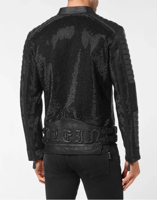 Leather Disco Biker Jacket Crystals