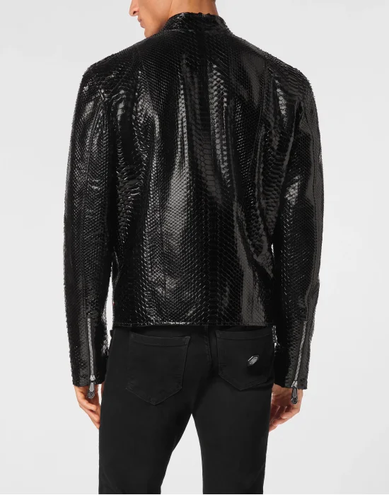 Python Leather Moto Jacket