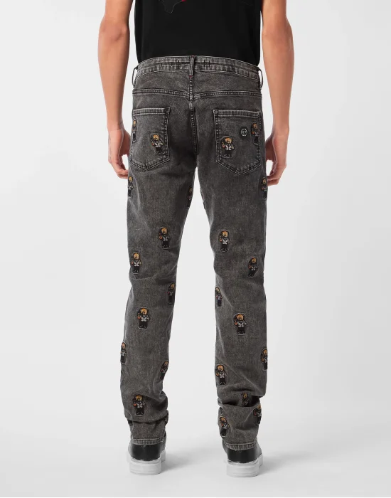 Super Straight Cut Denim Trousers Teddy All-over