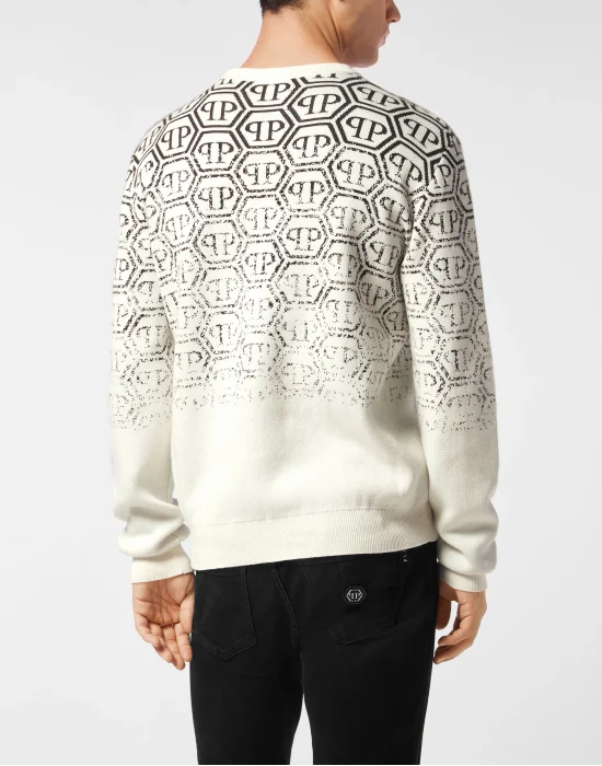 Cotton Round Neck Pullover Jacquard Monogram
