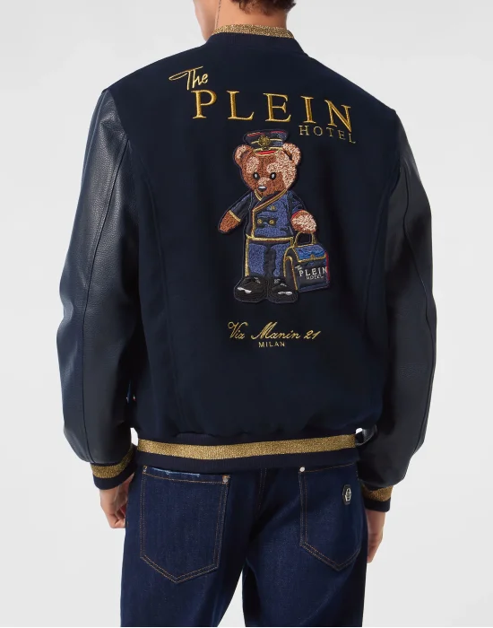 Leather and Wool Varsity Bomber Teddy Doorman