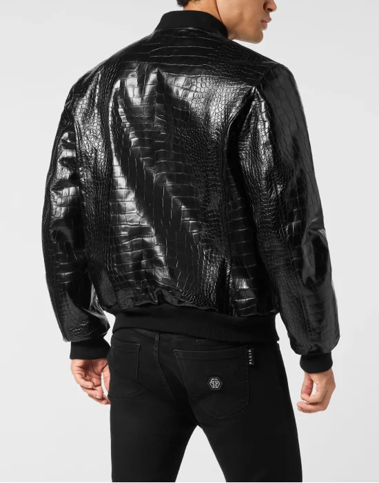 Leather Bomber Cocco Print