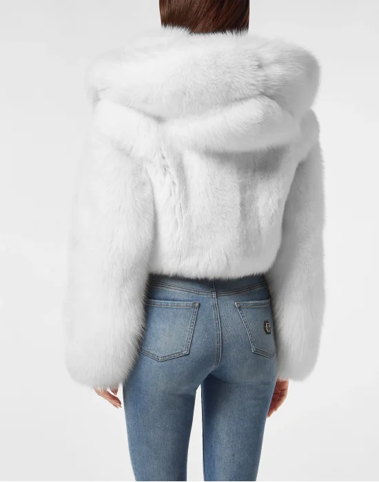 Fox Fur Hooded Short Jacket