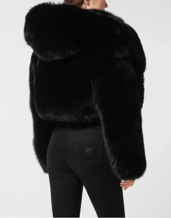 Fox Fur Hooded Short Jacket