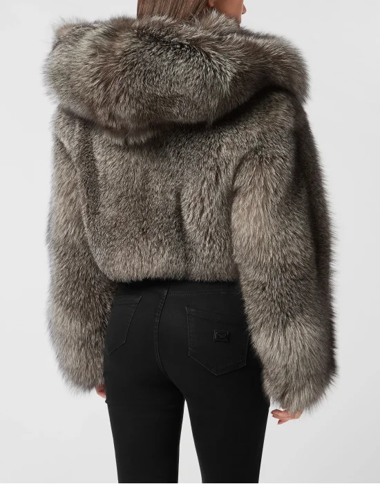 Fox Fur Hooded Short Jacket
