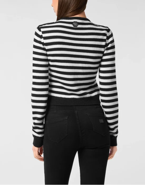 Striped Round Neck Pullover Teddy