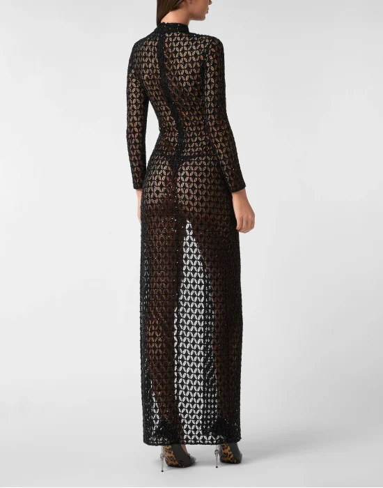 Embroidered Long Dress Crystal