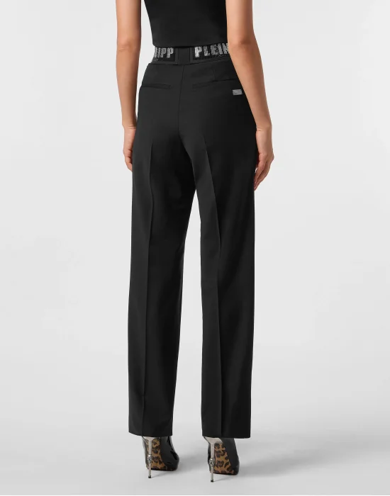 Wool Classic Trousers Elastic Band Crystal