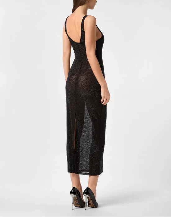 Tulle Long Tank Dress Monogram Strass